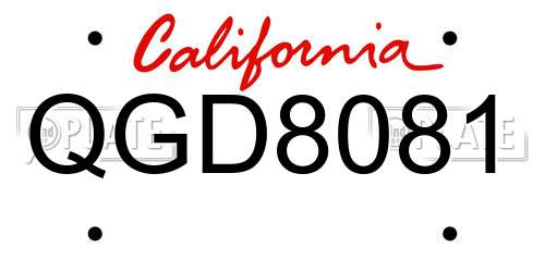 QGD8081 California License Plate