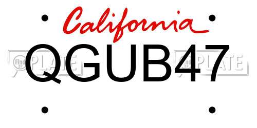 QGUB47 California License Plate
