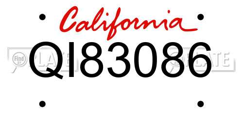 QI83086 California License Plate