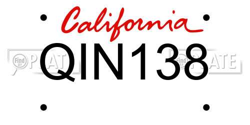 QIN138 California License Plate