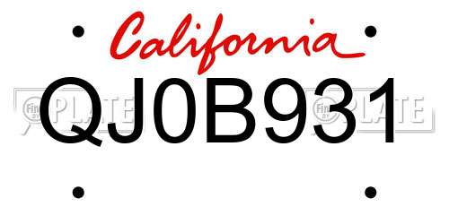 QJ0B931 California License Plate