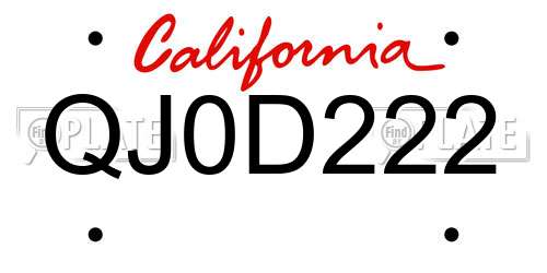 QJ0D222 California License Plate