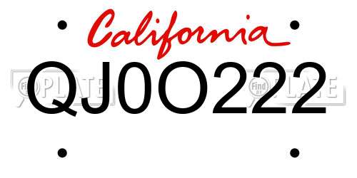 QJ0O222 California License Plate