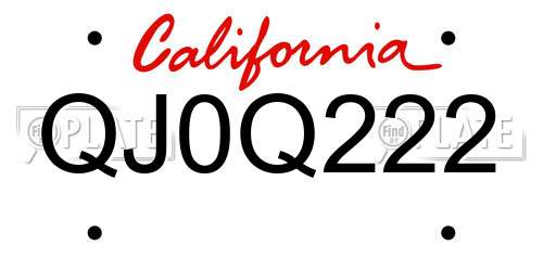 QJ0Q222 California License Plate