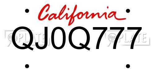 QJ0Q777 California License Plate