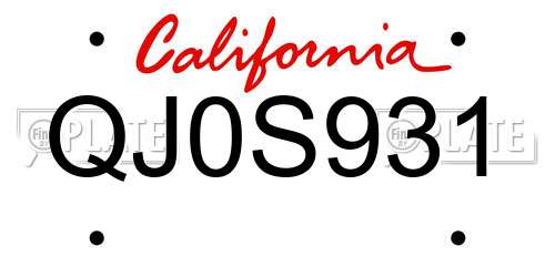 QJ0S931 California License Plate
