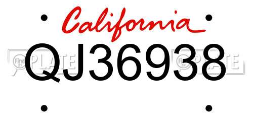QJ36938 California License Plate