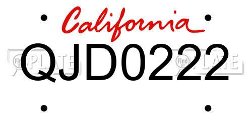 QJD0222 California License Plate