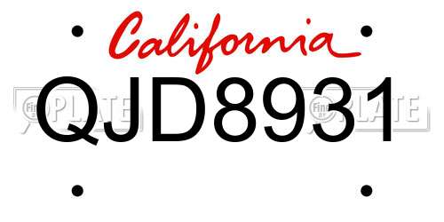 QJD8931 California License Plate
