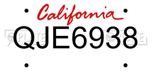 QJE6938 California License Plate