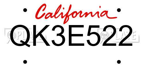 QK3E522 California License Plate