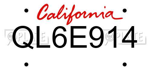 QL6E914 California License Plate