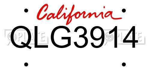 QLG3914 California License Plate