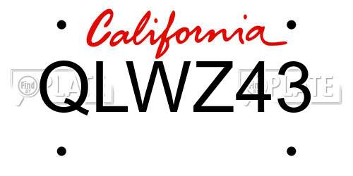QLWZ43 California License Plate