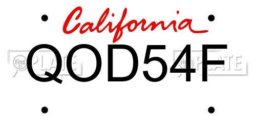 QOD54F California License Plate