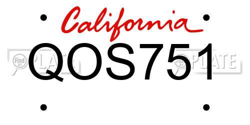 QOS751 California License Plate