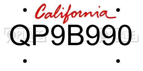 QP9B990 California License Plate