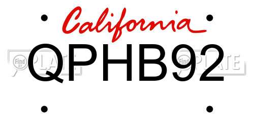 QPHB92 California License Plate