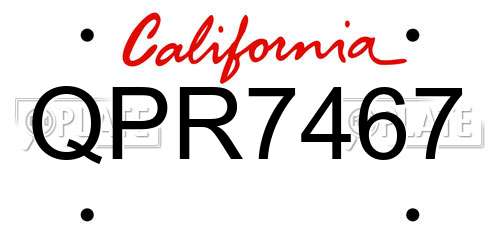 QPR7467 California License Plate