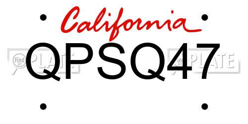 QPSQ47 California License Plate