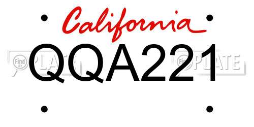 QQA221 California License Plate