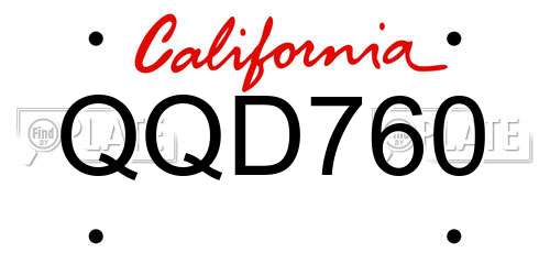 QQD760 California License Plate