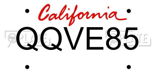 QQVE85 California License Plate