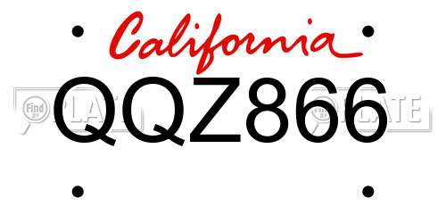 QQZ866 California License Plate