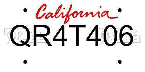 QR4T406 California License Plate
