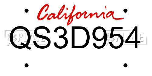 QS3D954 California License Plate
