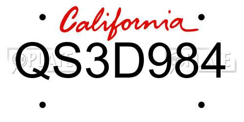 QS3D984 California License Plate