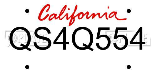 QS4Q554 California License Plate