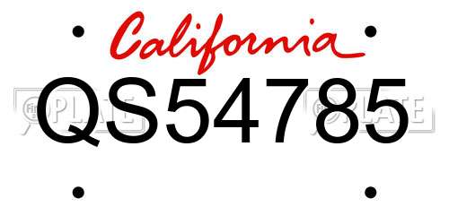 QS54785 California License Plate