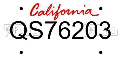 QS76203 California License Plate