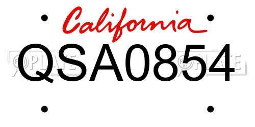 QSA0854 California License Plate