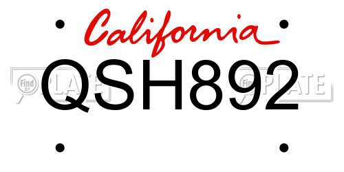 QSH892 California License Plate