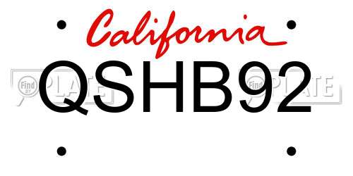 QSHB92 California License Plate