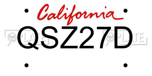 QSZ27D California License Plate