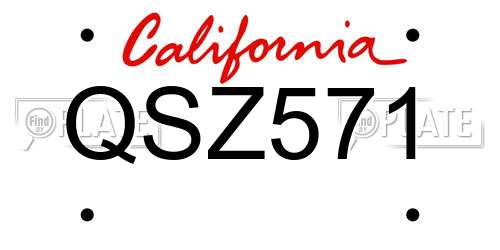 QSZ571 California License Plate
