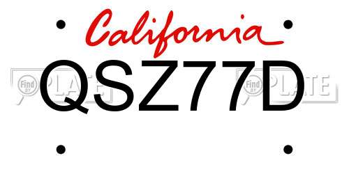 QSZ77D California License Plate