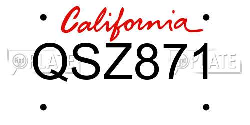 QSZ871 California License Plate