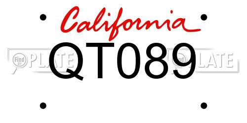 QT089 California License Plate
