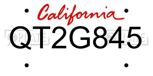 QT2G845 California License Plate