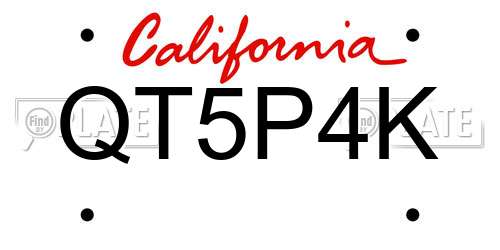QT5P4K California License Plate