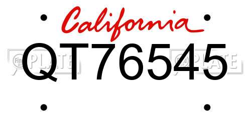 QT76545 California License Plate