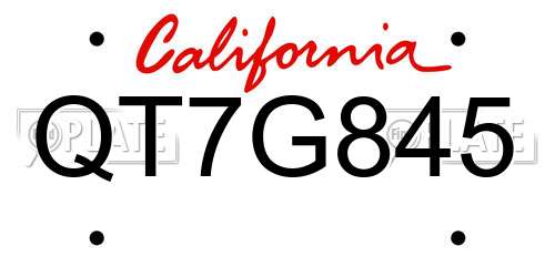 QT7G845 California License Plate