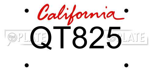 QT825 California License Plate