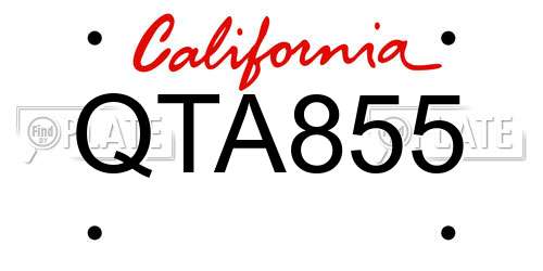 QTA855 California License Plate