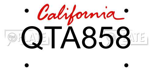 QTA858 California License Plate