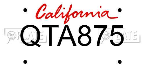 QTA875 California License Plate